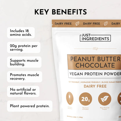 Just Ingredients Peanut Butter Chocolate Vegan Protein Powder 20G Plant-Based Protein Dairy Free Workout Supplement