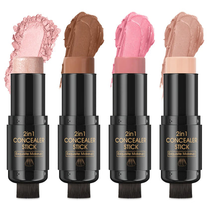 2 Pcs 3-In-1 Cream Blush Contour Highlighter Stick for Cheeks Eyes Lips Lightweight Dewyfinish Blush Stick Waterproof Long Lasting Contour Stick Trio Wand Face Makeup Setfor Girls and Women,Valentine'S Day Gift