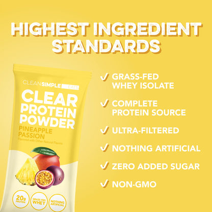 Refreshing Pineapple Passion Clear Protein Powder - 20g of Grass-Fed Whey in Every Stick Pack!