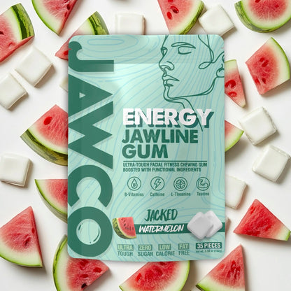 Transform Your Jawline with JAWCO Ultra-Tough Energy Chewing Gum | 30mg Caffeine & B Vitamins | Sugar-Free Watermelon Flavor | 35 Pieces for Daily Jaw Training