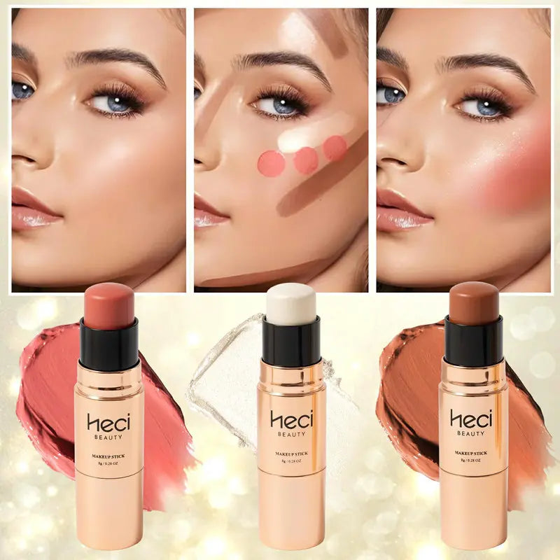 3 Pack Contour Stick Set, Face Shaping & Contouring Stick with Highlighter Blush Bronzer for Sculpt the Cheeks Nose Jawline, Blendable Long Lasting Makeup Stick ，Natural Finish