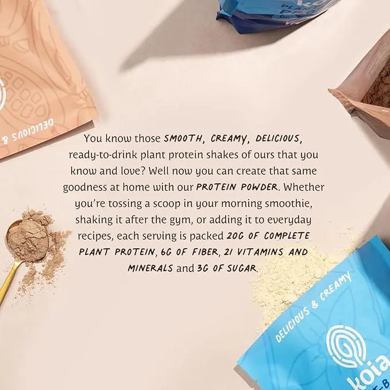 Indulge in Koia's Decadent Chocolate Plant-Based Protein Powder - 20G Protein, 6G Fiber, Packed with 21 Essential Vitamins & Minerals