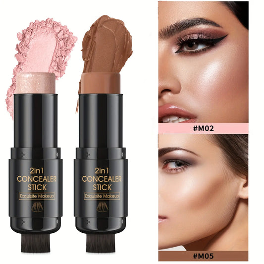 2 Pcs 3-In-1 Cream Blush Contour Highlighter Stick for Cheeks Eyes Lips Lightweight Dewyfinish Blush Stick Waterproof Long Lasting Contour Stick Trio Wand Face Makeup Setfor Girls and Women,Valentine'S Day Gift