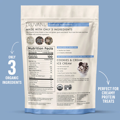 Elevate Your Nutrition with Truvani Organic Whey Protein Powder - 20g of Pure Grass-Fed Protein in 5 Delicious Flavors - USDA Organic, Non-GMO, Gluten-Free, and No Added Sugars!