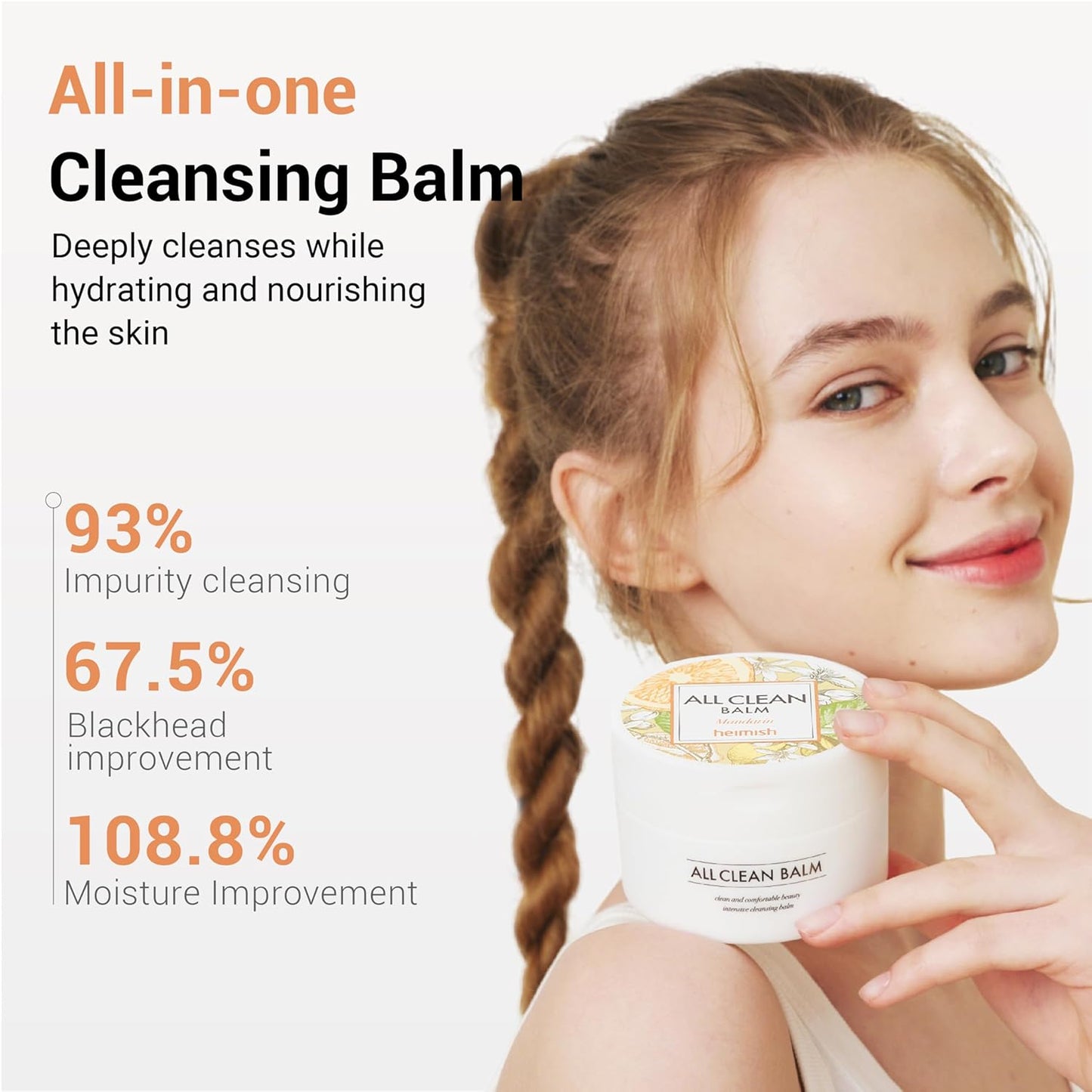 All Clean Balm Mandarin 4.0Fl.Oz/120Ml - Cleansing Balm, Waterproof Makeup Remover, Face Cleanser, Oil Based Cleanser, Korean Skincare with Natural Aroma Oil, Vegan, for All Skin Types