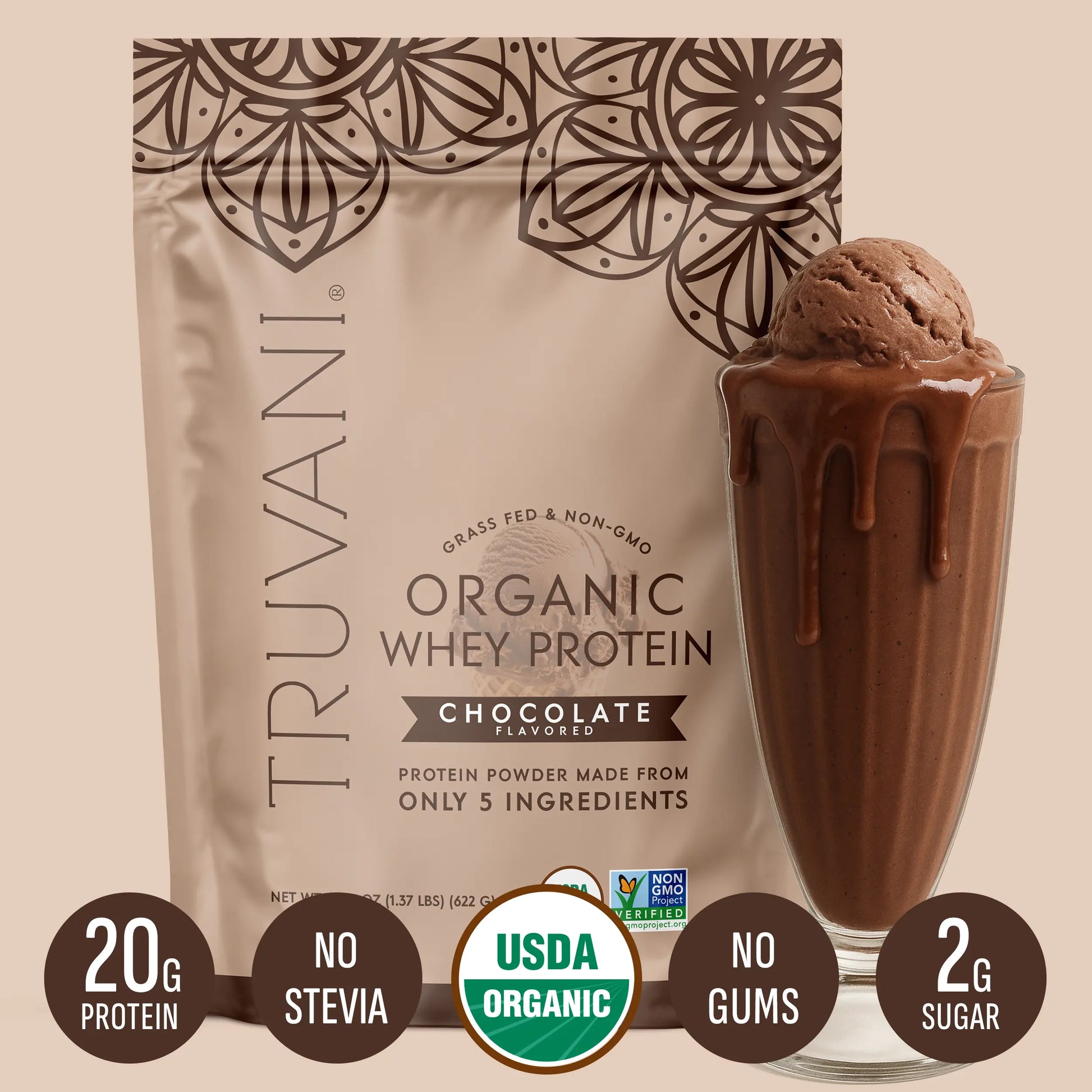Elevate Your Nutrition with Truvani Organic Whey Protein Powder - 20g of Pure Grass-Fed Protein in 5 Delicious Flavors - USDA Organic, Non-GMO, Gluten-Free, and No Added Sugars!