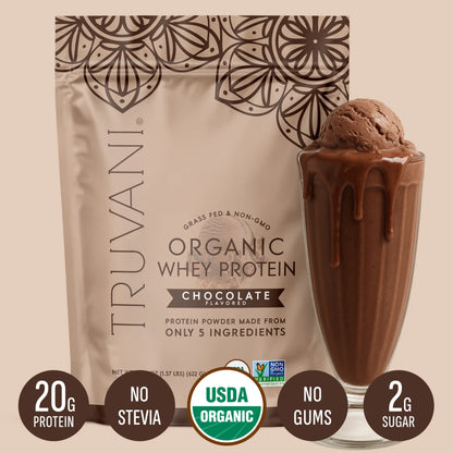 Elevate Your Nutrition with Truvani Organic Whey Protein Powder - 20g of Pure Grass-Fed Protein in 5 Delicious Flavors - USDA Organic, Non-GMO, Gluten-Free, and No Added Sugars!