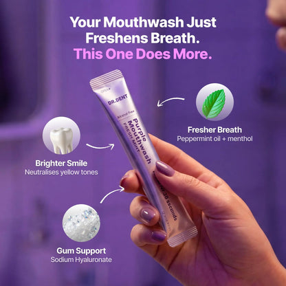 Transform Your Smile with DR.DENT's Purple Duo: Mouthwash & Whitening Strips for a Radiant, Confident You!