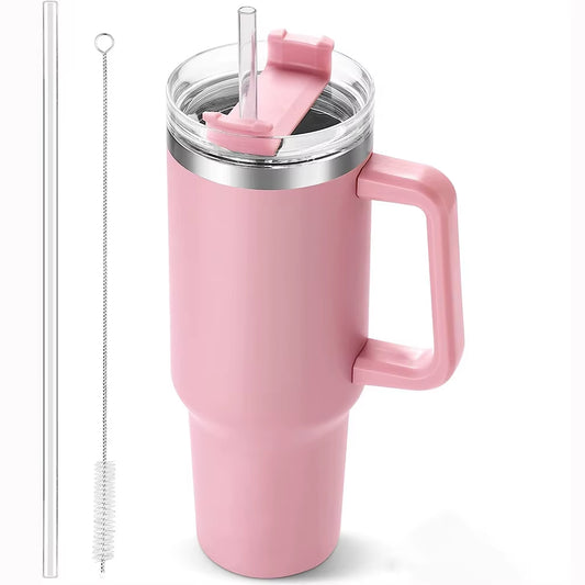 Stay Hydrated in Style with the 40Oz Pink Insulated Tumbler - Perfect for Iced Coffee and More!