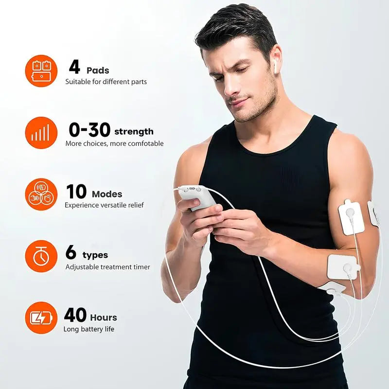 Revolutionary Compact Muscle Massage Unit - Rechargeable Body Massager with 10 Pads, 10 Modes & 30 Intensity Levels for Ultimate Pain Relief