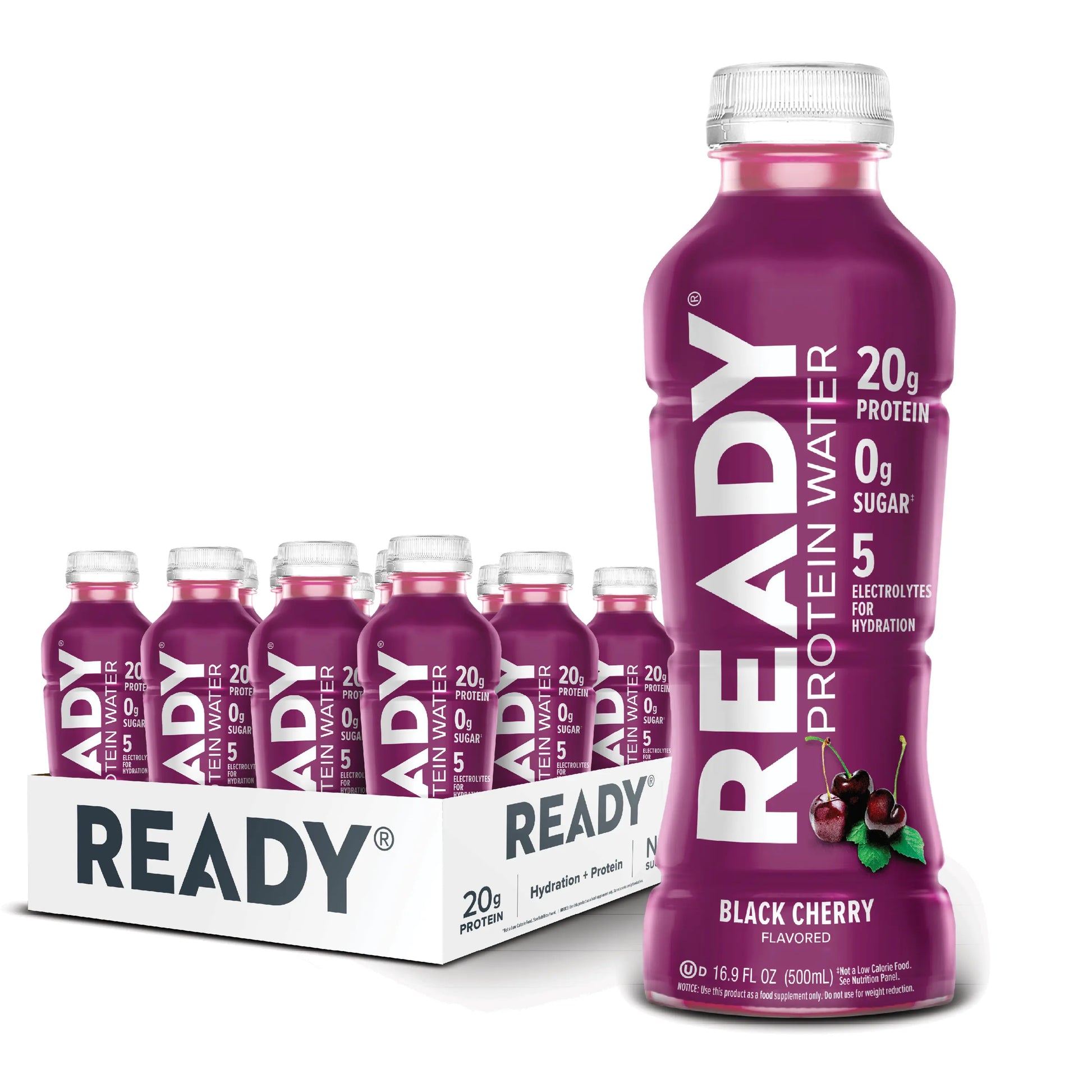 Revitalize Your Workout with Ready Protein Water - Black Cherry Flavor, 12 Pack Loaded with 20G of Protein!