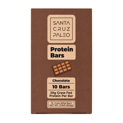 Indulge in Santa Cruz Paleo Chocolate Protein Bars - 20g of Grass-Fed Whey & Collagen Protein in Each Delicious Bar, Pack of 10 - A Wholesome High Protein Snack Sweetened Naturally with Wildflower Honey, Free from Seed Oils and Artificial Additives