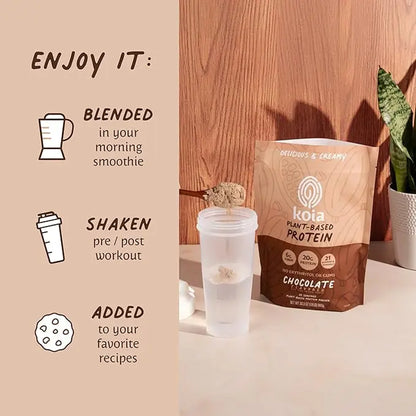 Indulge in Koia's Decadent Chocolate Plant-Based Protein Powder - 20G Protein, 6G Fiber, Packed with 21 Essential Vitamins & Minerals