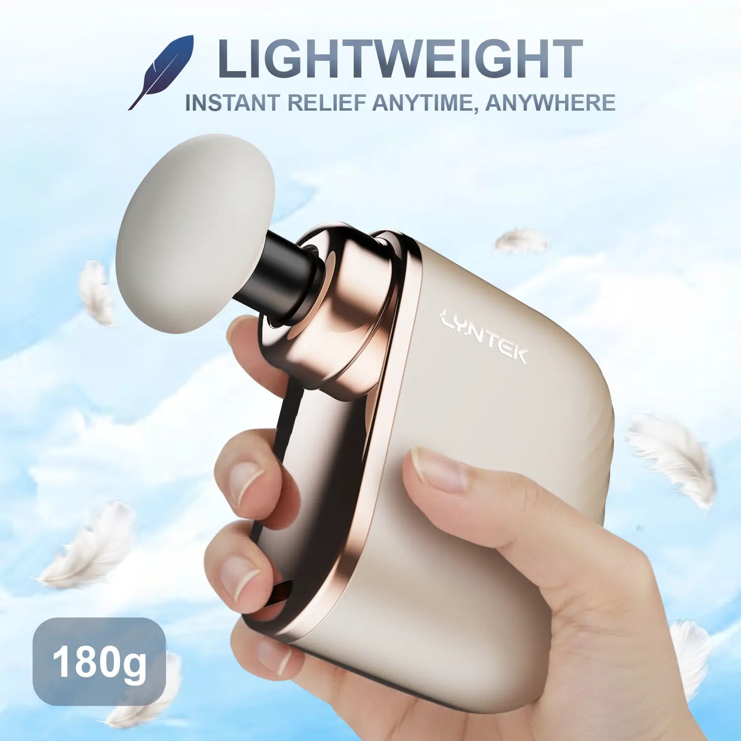 Lyntek Compact Mini Massage Gun - Lightweight Vibratory Selfcare Massager, Precision Brushless Cordless Battery-Operated Device, 5 Speed Settings, 3 Replaceable Heads for Home, Gym Portable Pain Relief