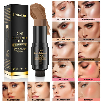 2 Pcs 3-In-1 Cream Blush Contour Highlighter Stick for Cheeks Eyes Lips Lightweight Dewyfinish Blush Stick Waterproof Long Lasting Contour Stick Trio Wand Face Makeup Setfor Girls and Women,Valentine'S Day Gift