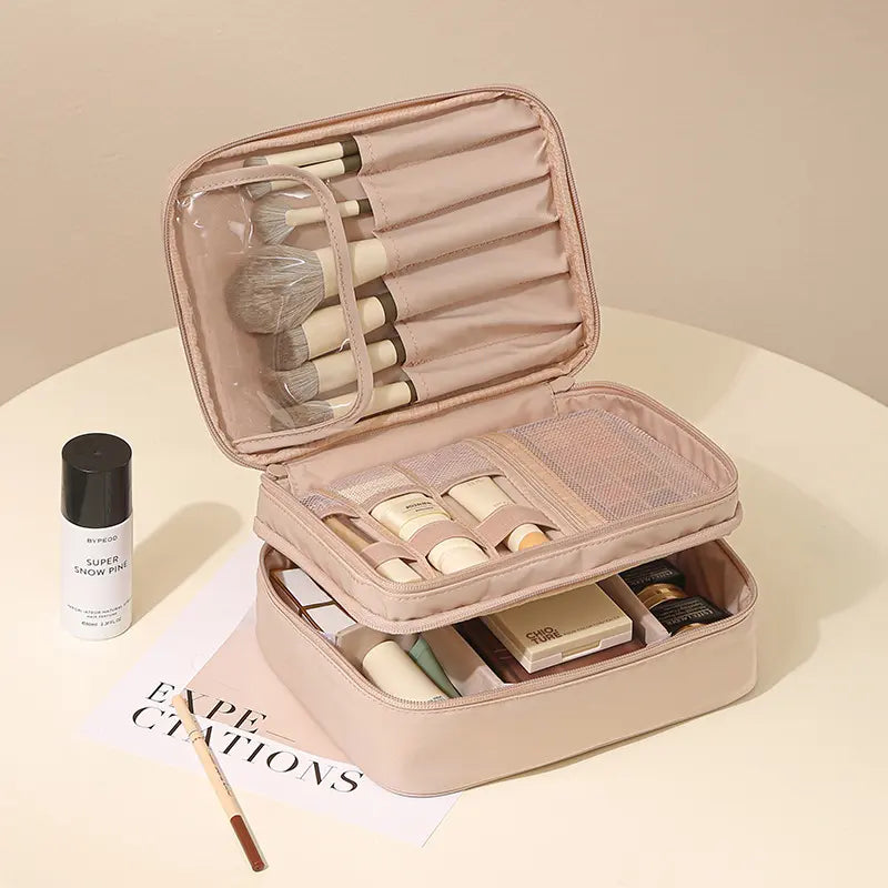 Stylish Unisex Oxford Cloth Make-Up Bag - Travel-Friendly Zippered Cosmetic Organizer with Adjustable Dividers and Multiple Compartments