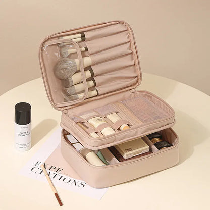Stylish Unisex Oxford Cloth Make-Up Bag - Travel-Friendly Zippered Cosmetic Organizer with Adjustable Dividers and Multiple Compartments