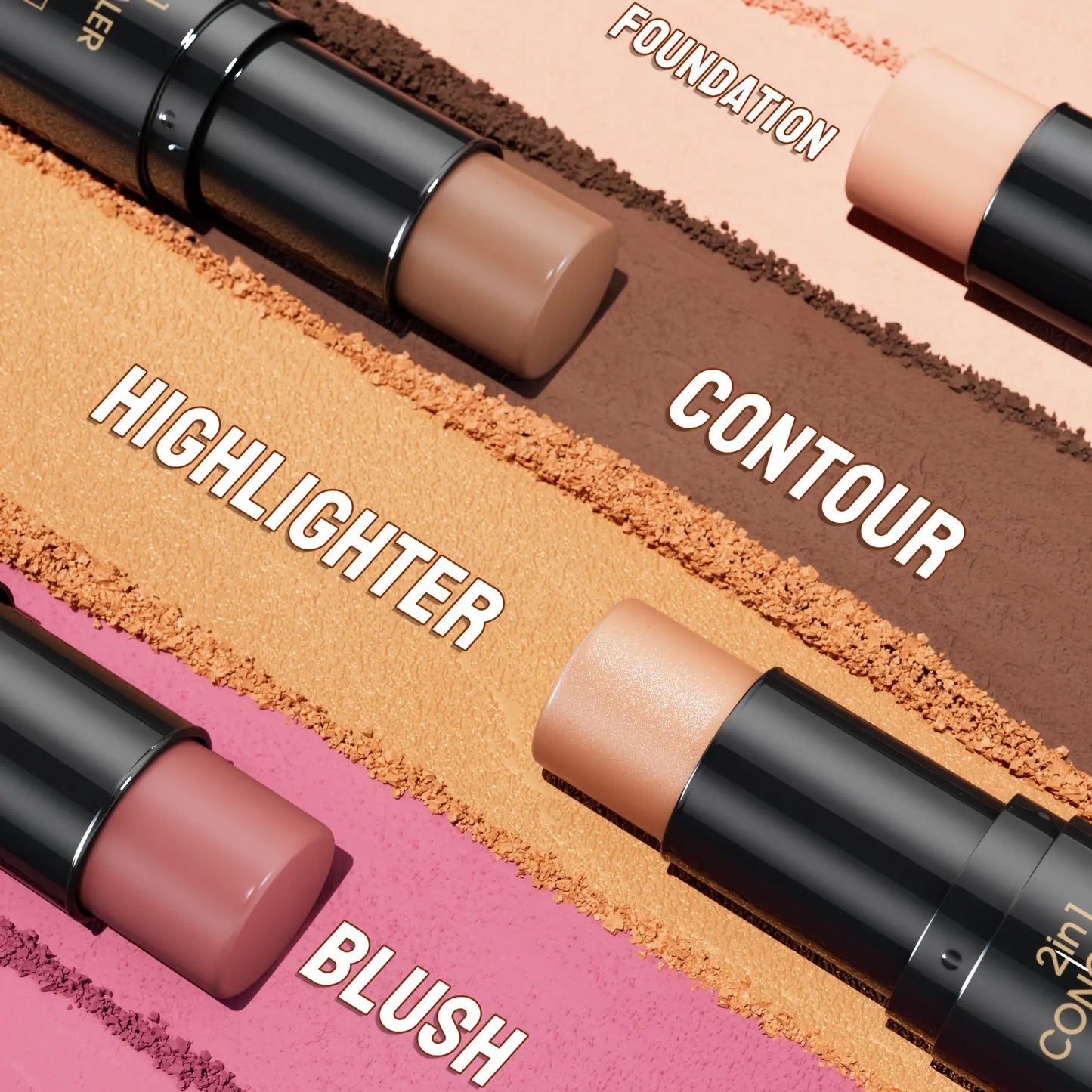 2 Pcs 3-In-1 Cream Blush Contour Highlighter Stick for Cheeks Eyes Lips Lightweight Dewyfinish Blush Stick Waterproof Long Lasting Contour Stick Trio Wand Face Makeup Setfor Girls and Women,Valentine'S Day Gift