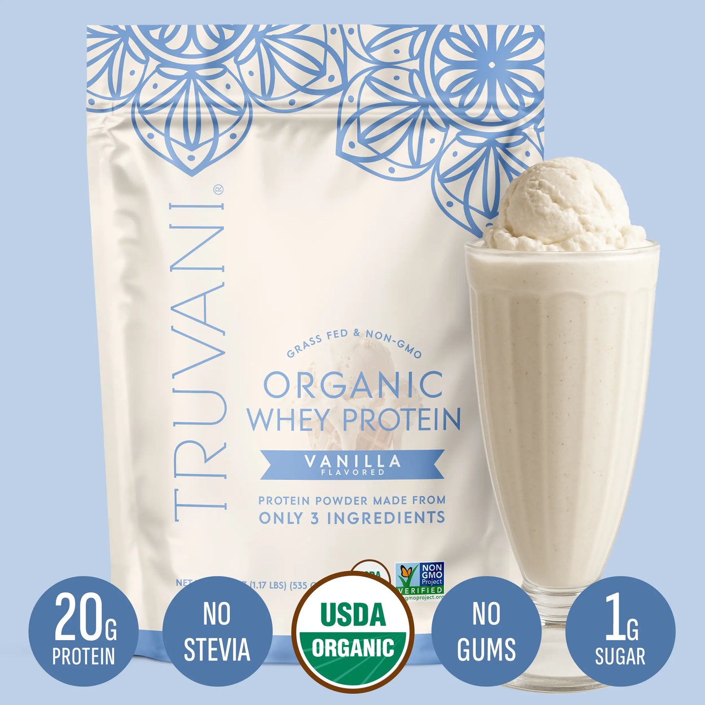 Elevate Your Nutrition with Truvani Organic Whey Protein Powder - 20g of Pure Grass-Fed Protein in 5 Delicious Flavors - USDA Organic, Non-GMO, Gluten-Free, and No Added Sugars!