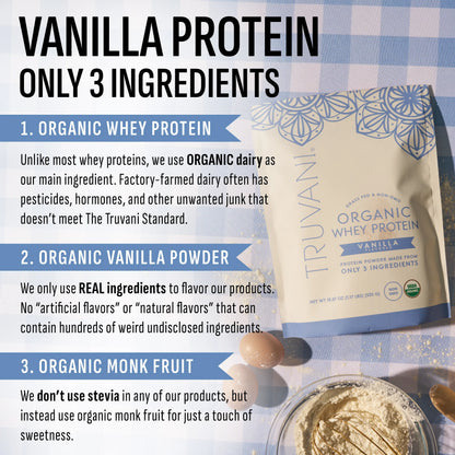 Elevate Your Nutrition with Truvani Organic Whey Protein Powder - 20g of Pure Grass-Fed Protein in 5 Delicious Flavors - USDA Organic, Non-GMO, Gluten-Free, and No Added Sugars!
