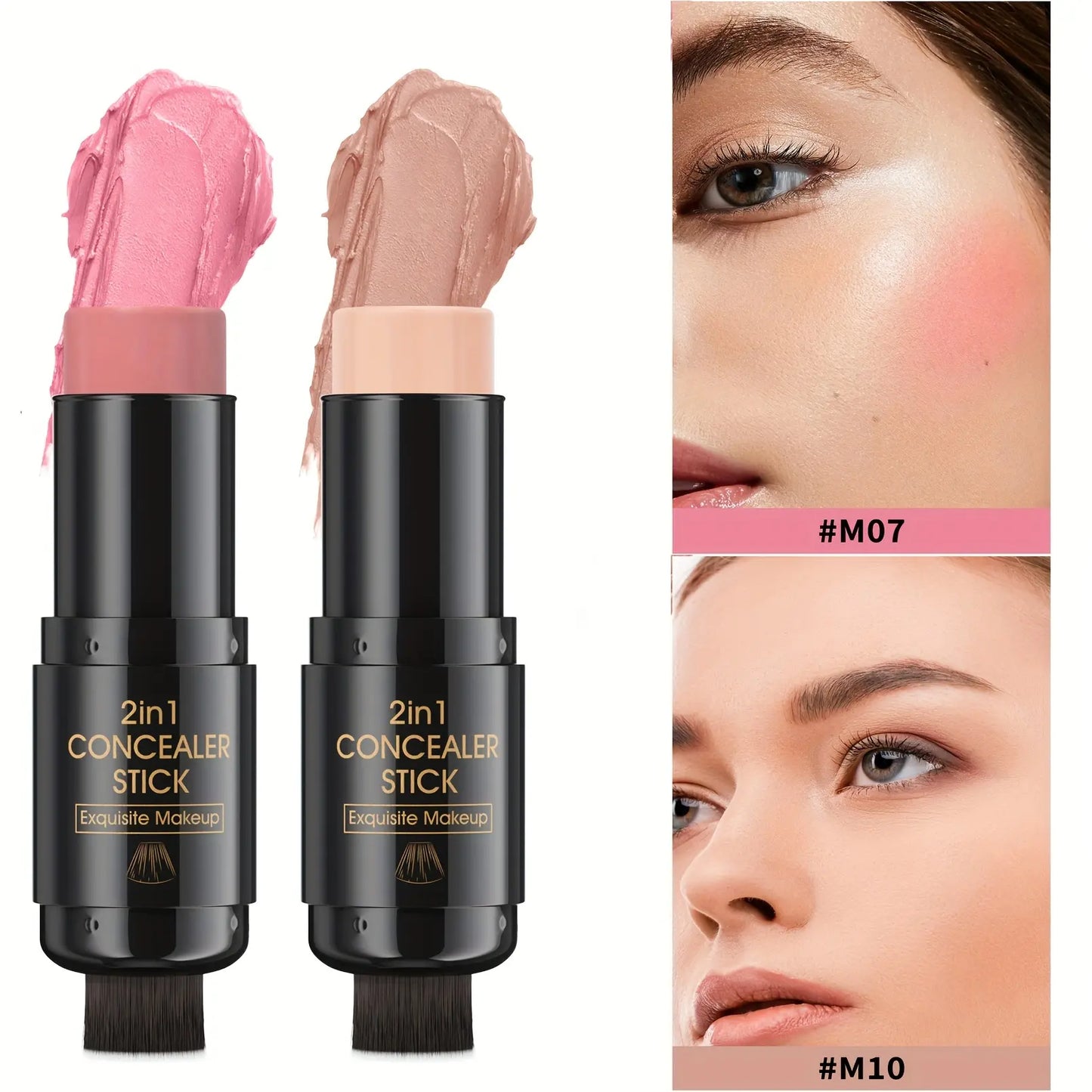 2 Pcs 3-In-1 Cream Blush Contour Highlighter Stick for Cheeks Eyes Lips Lightweight Dewyfinish Blush Stick Waterproof Long Lasting Contour Stick Trio Wand Face Makeup Setfor Girls and Women,Valentine'S Day Gift