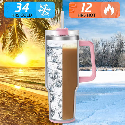 Stay Hydrated in Style with the 40Oz Pink Insulated Tumbler - Perfect for Iced Coffee and More!