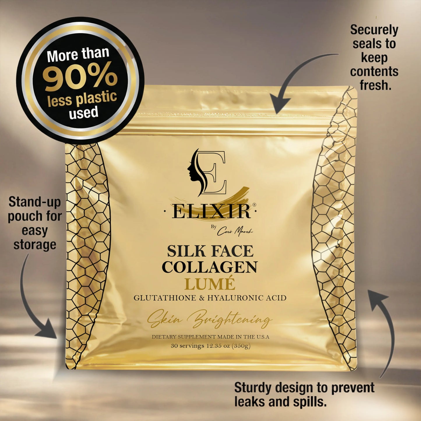 Elevate Your Radiance with Silk Face Collagen Lumé by Coco March – A Powerful Blend of Collagen, Glutathione, and Hyaluronic Acid for Youthful, Hydrated Skin – 20G Protein per Serving in a Convenient 12.35 Oz (350G) Format