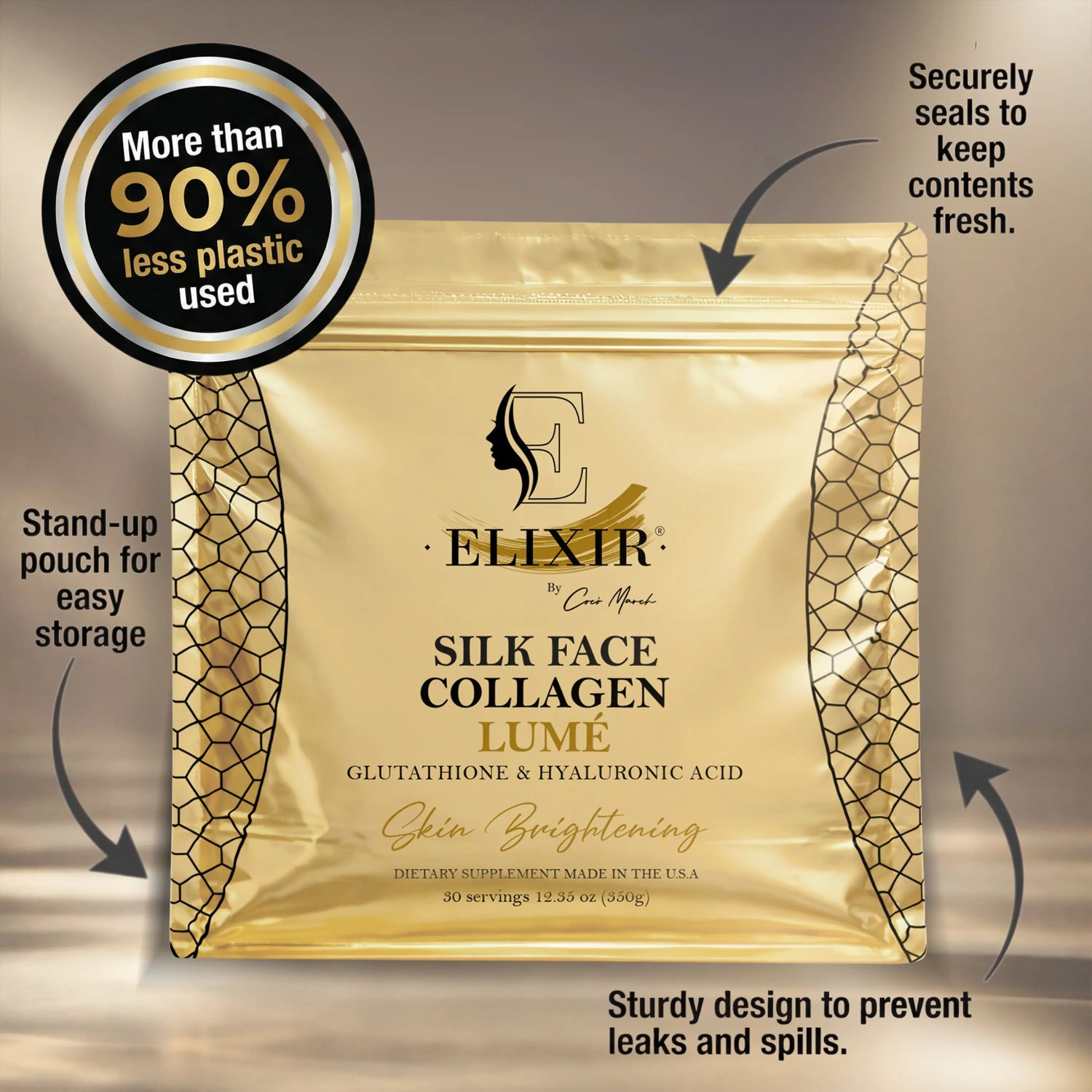 Elevate Your Radiance with Silk Face Collagen Lumé by Coco March – A Powerful Blend of Collagen, Glutathione, and Hyaluronic Acid for Youthful, Hydrated Skin – 20G Protein per Serving in a Convenient 12.35 Oz (350G) Format