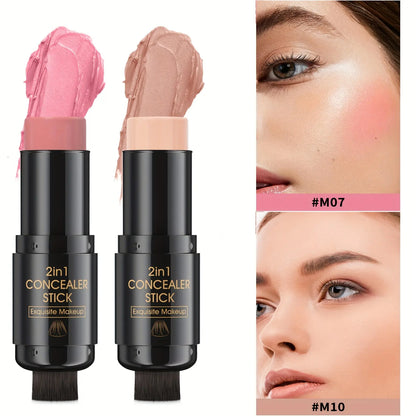 2 Pcs 3-In-1 Cream Blush Contour Highlighter Stick for Cheeks Eyes Lips Lightweight Dewyfinish Blush Stick Waterproof Long Lasting Contour Stick Trio Wand Face Makeup Setfor Girls and Women,Valentine'S Day Gift