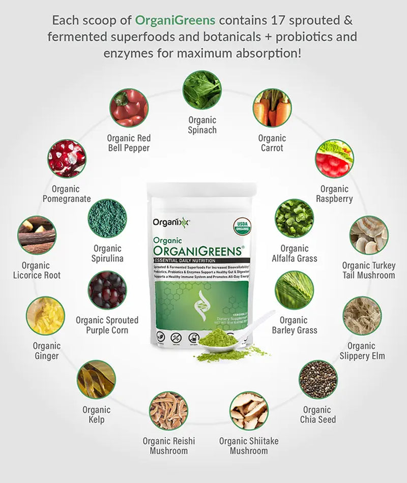 Elevate Your Health with Organixx Greens Superfood Powder - Organic, Gluten-Free, Vegan, and Packed with Probiotics and Digestive Enzymes for Ultimate Wellness!