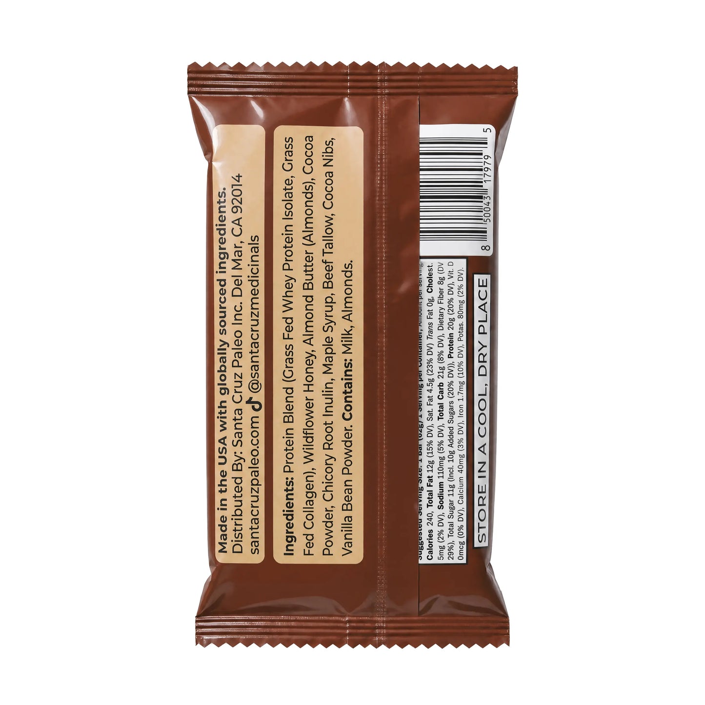 Indulge in Santa Cruz Paleo Chocolate Protein Bars - 20g of Grass-Fed Whey & Collagen Protein in Each Delicious Bar, Pack of 10 - A Wholesome High Protein Snack Sweetened Naturally with Wildflower Honey, Free from Seed Oils and Artificial Additives
