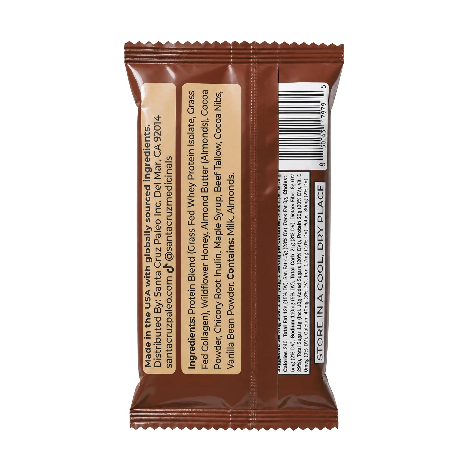 Indulge in Santa Cruz Paleo Chocolate Protein Bars - 20g of Grass-Fed Whey & Collagen Protein in Each Delicious Bar, Pack of 10 - A Wholesome High Protein Snack Sweetened Naturally with Wildflower Honey, Free from Seed Oils and Artificial Additives