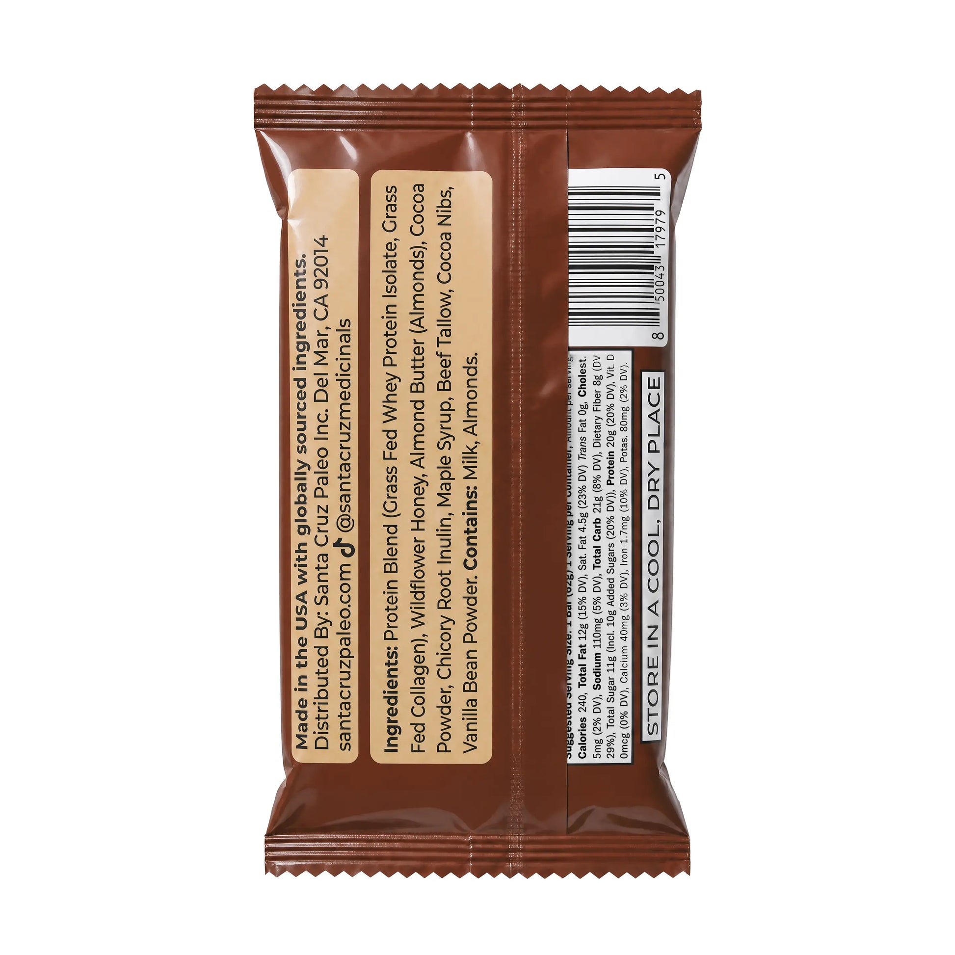 Indulge in Santa Cruz Paleo Chocolate Protein Bars - 20g of Grass-Fed Whey & Collagen Protein in Each Delicious Bar, Pack of 10 - A Wholesome High Protein Snack Sweetened Naturally with Wildflower Honey, Free from Seed Oils and Artificial Additives