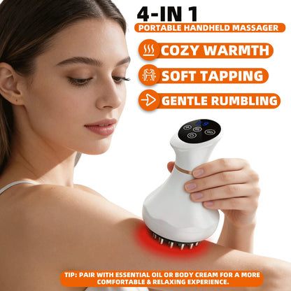Revolutionary Portable Electric Heating Massage Brush - 1200mAh Battery, USB Rechargeable, 9 Modes for Ultimate Relaxation