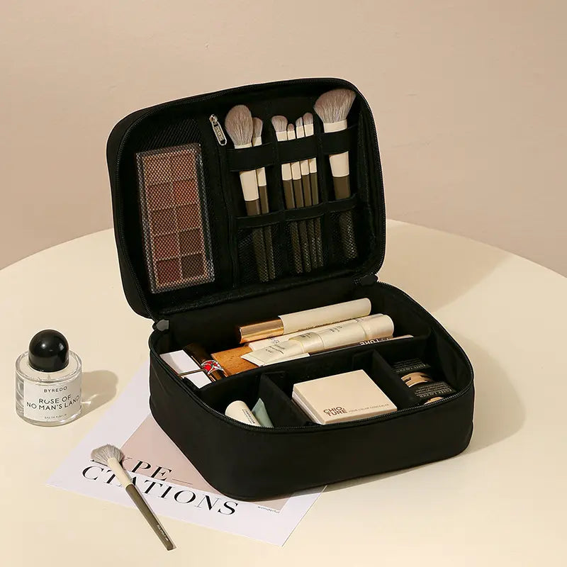 Stylish Unisex Oxford Cloth Make-Up Bag - Travel-Friendly Zippered Cosmetic Organizer with Adjustable Dividers and Multiple Compartments