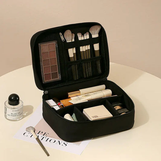 Stylish Unisex Oxford Cloth Make-Up Bag - Travel-Friendly Zippered Cosmetic Organizer with Adjustable Dividers and Multiple Compartments