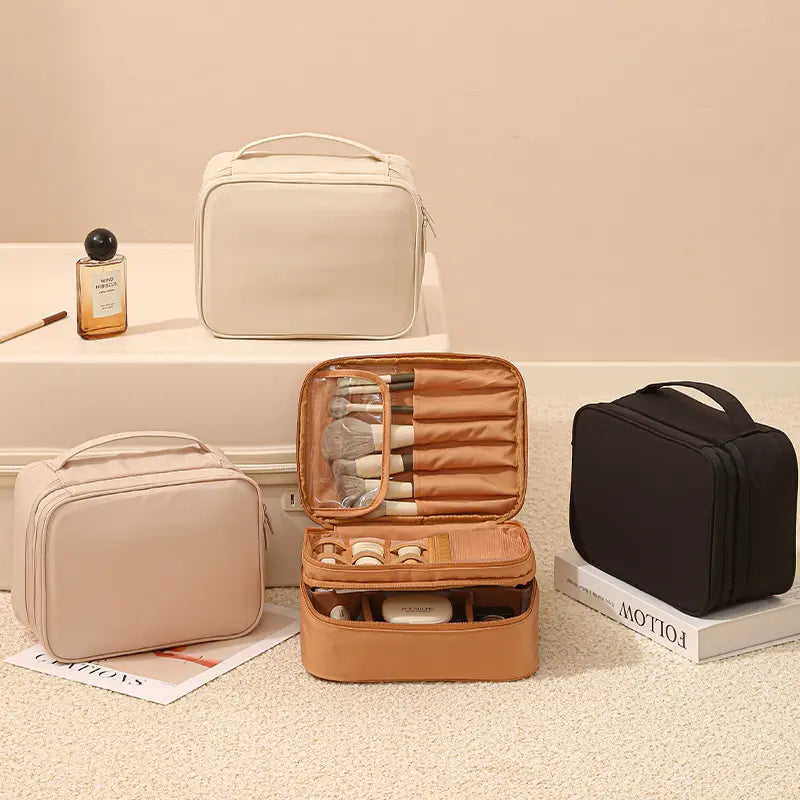 Stylish Unisex Oxford Cloth Make-Up Bag - Travel-Friendly Zippered Cosmetic Organizer with Adjustable Dividers and Multiple Compartments