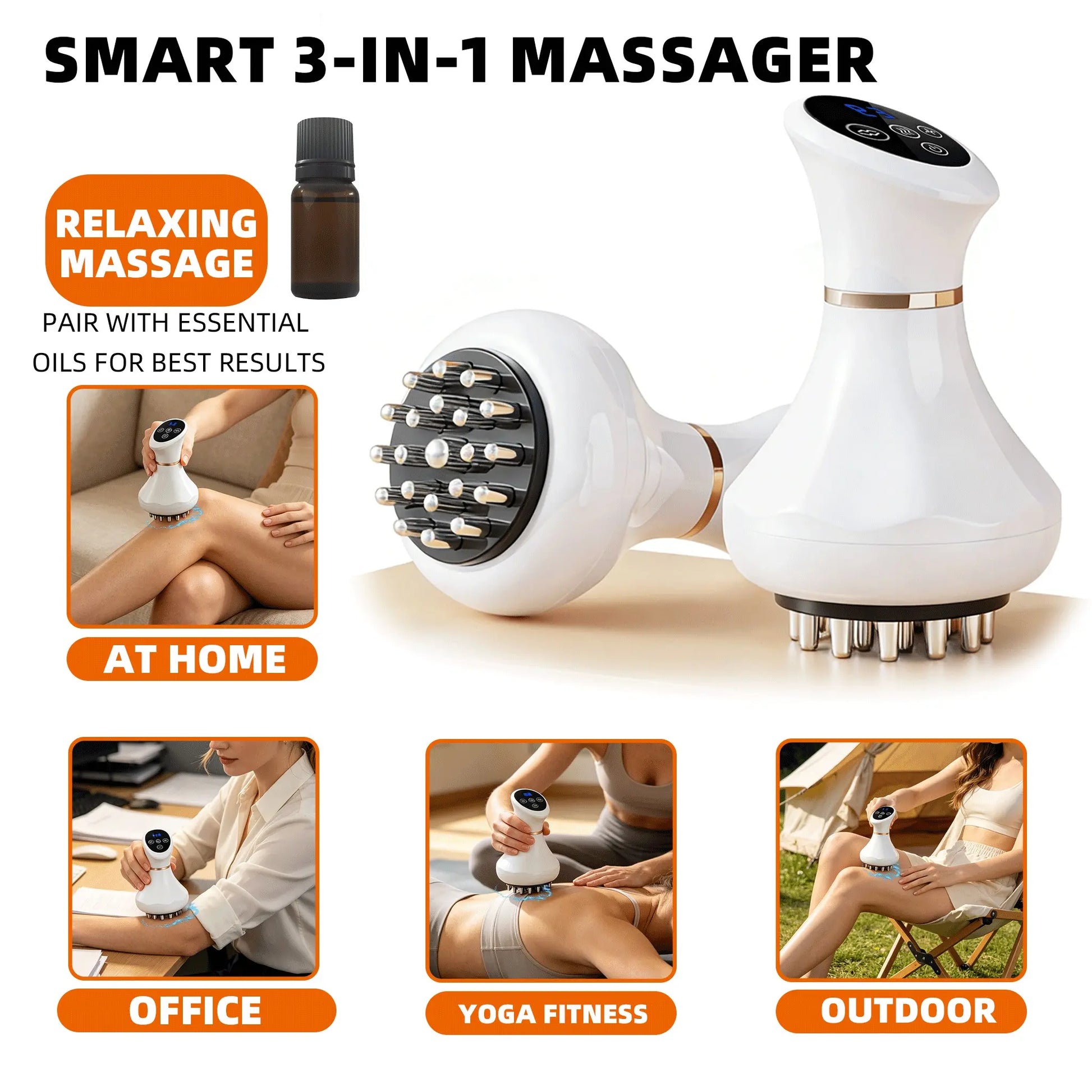 Revolutionary Portable Electric Heating Massage Brush - 1200mAh Battery, USB Rechargeable, 9 Modes for Ultimate Relaxation