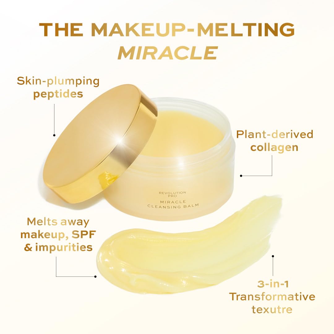 Revolution Pro Miracle Vegan Collagen Cleansing Balm - Hydrating & Nourishing Makeup Remover for Glowing Skin, 3.4 Oz