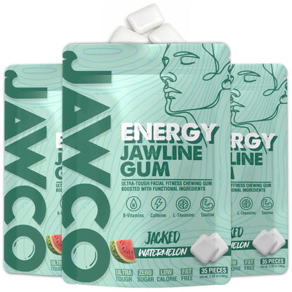 Transform Your Jawline with JAWCO Ultra-Tough Energy Chewing Gum | 30mg Caffeine & B Vitamins | Sugar-Free Watermelon Flavor | 35 Pieces for Daily Jaw Training