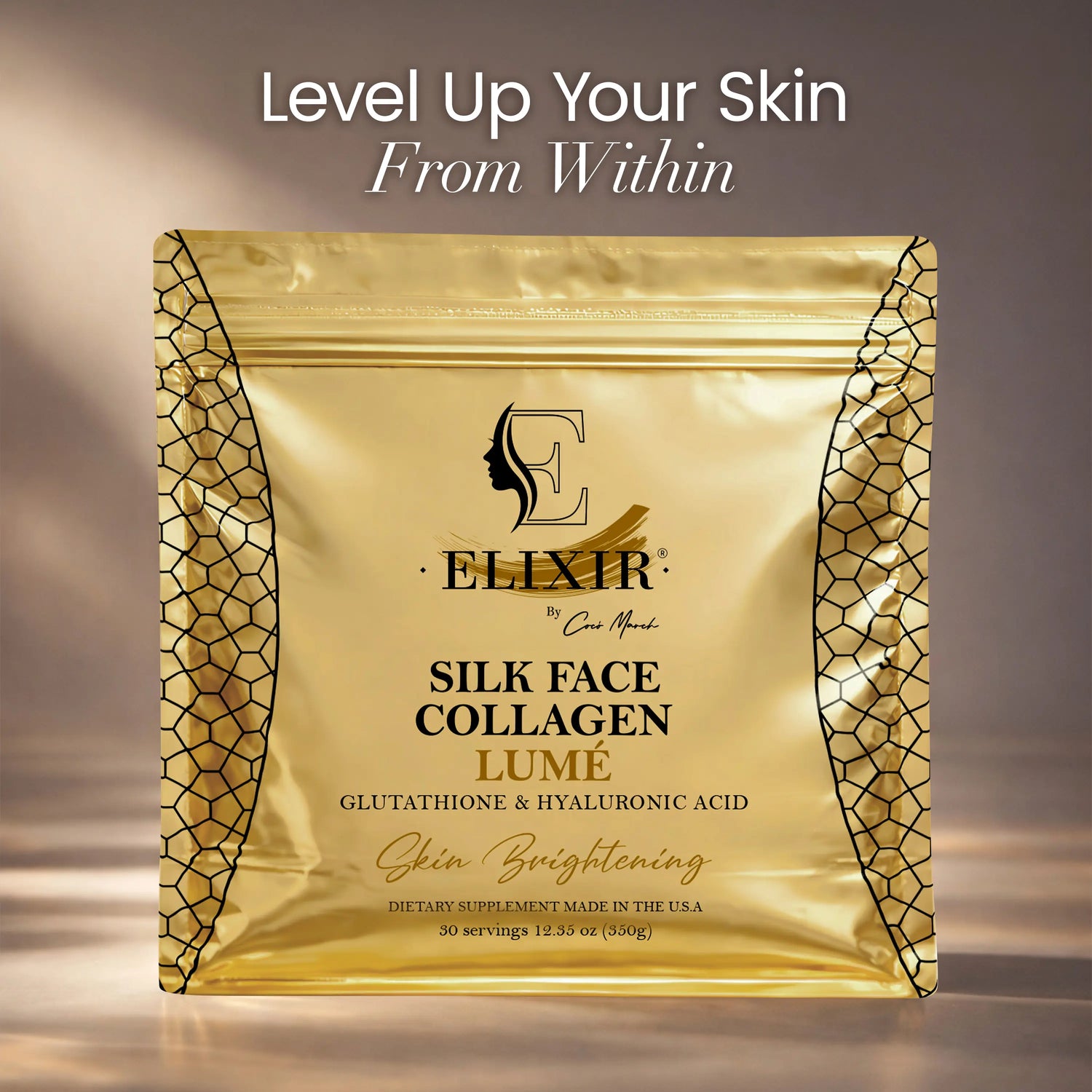 Elevate Your Radiance with Silk Face Collagen Lumé by Coco March – A Powerful Blend of Collagen, Glutathione, and Hyaluronic Acid for Youthful, Hydrated Skin – 20G Protein per Serving in a Convenient 12.35 Oz (350G) Format