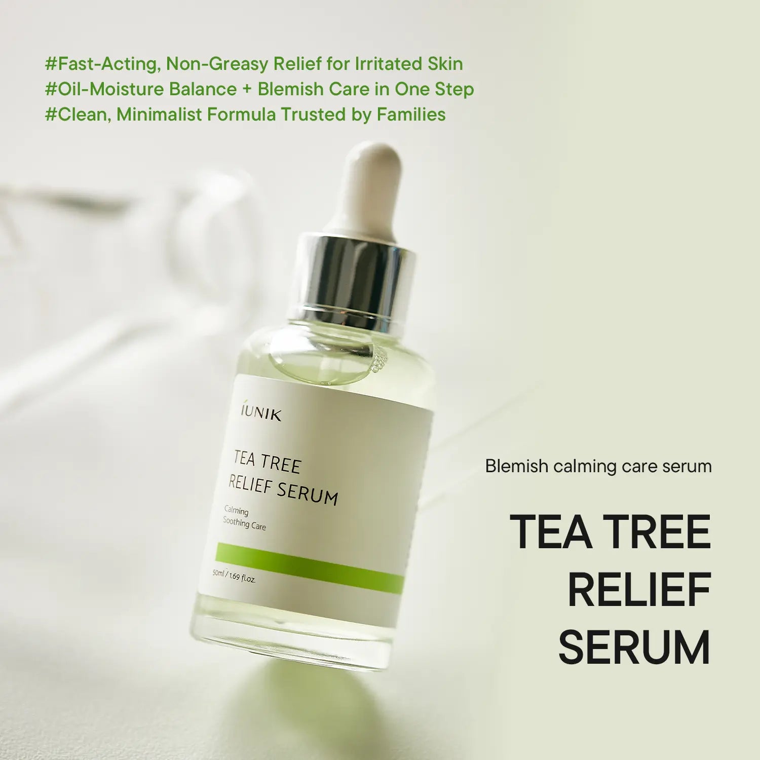 [IUNIK Official] Tea Tree Relief Serum | Calming & Oil Balancing for Oily, Sensitive & Trouble-Prone Skin | 50Ml / 1.69 Fl Oz