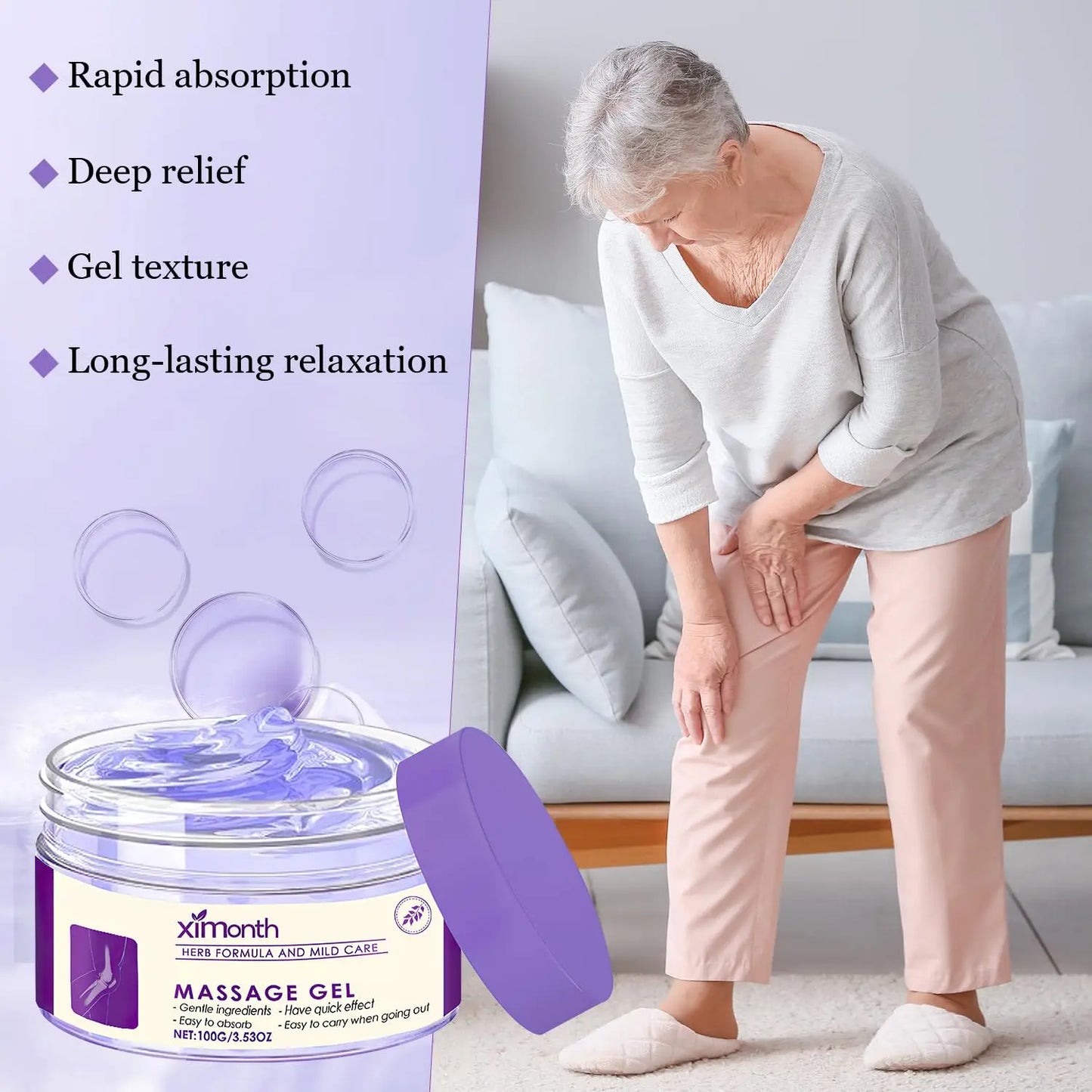 Ximonth 100G Pain Relief Massage Gel - Natural, Fast-Absorbing Soothing Gel for Joint Discomfort Relief