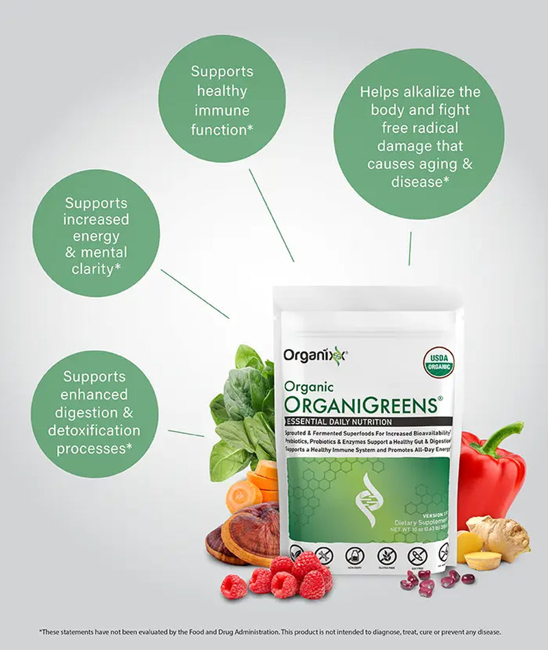 Elevate Your Health with Organixx Greens Superfood Powder - Organic, Gluten-Free, Vegan, and Packed with Probiotics and Digestive Enzymes for Ultimate Wellness!
