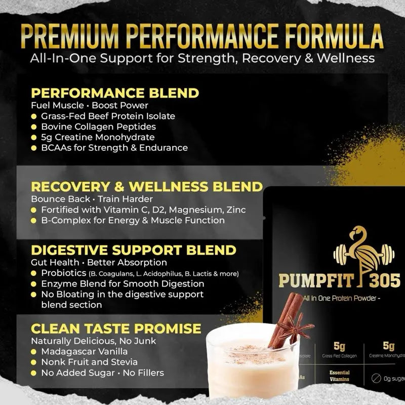 PumpFit 305 Protein Powder - Ultimate All-in-One Dietary Supplement with Grass-Fed Beef, Collagen, and Essential Vitamins for Peak Performance