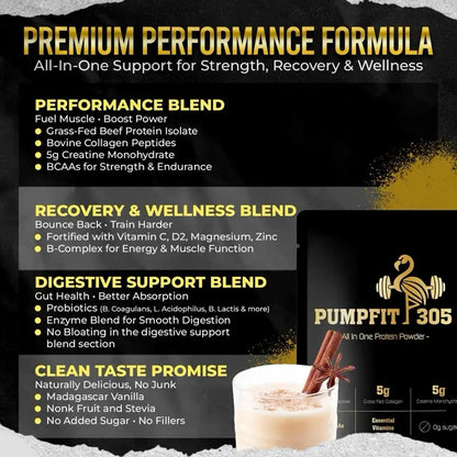 PumpFit 305 Protein Powder - Ultimate All-in-One Dietary Supplement with Grass-Fed Beef, Collagen, and Essential Vitamins for Peak Performance