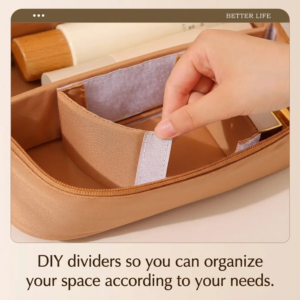 Stylish Unisex Oxford Cloth Make-Up Bag - Travel-Friendly Zippered Cosmetic Organizer with Adjustable Dividers and Multiple Compartments