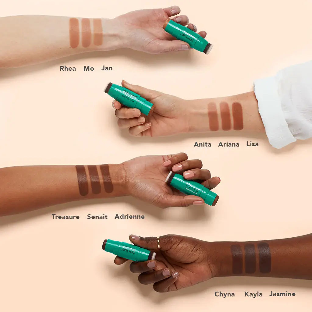 Transform Your Look with Thrive Causemetics Triple Threat Color Stick - Your Ultimate Blush, Bronzer, Highlighter, and Contour Solution!