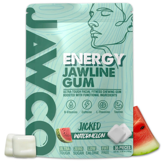 Transform Your Jawline with JAWCO Ultra-Tough Energy Chewing Gum | 30mg Caffeine & B Vitamins | Sugar-Free Watermelon Flavor | 35 Pieces for Daily Jaw Training