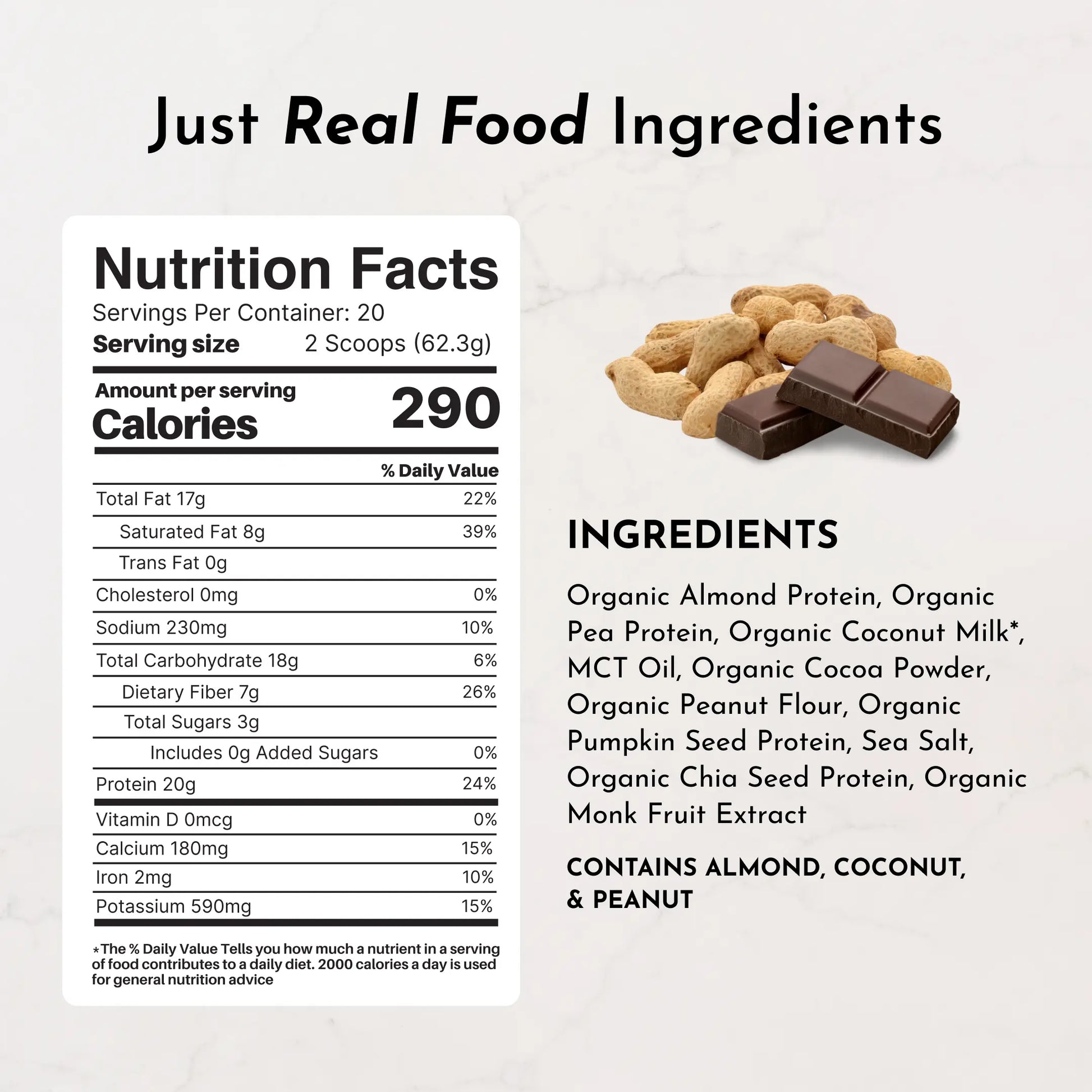Just Ingredients Peanut Butter Chocolate Vegan Protein Powder 20G Plant-Based Protein Dairy Free Workout Supplement